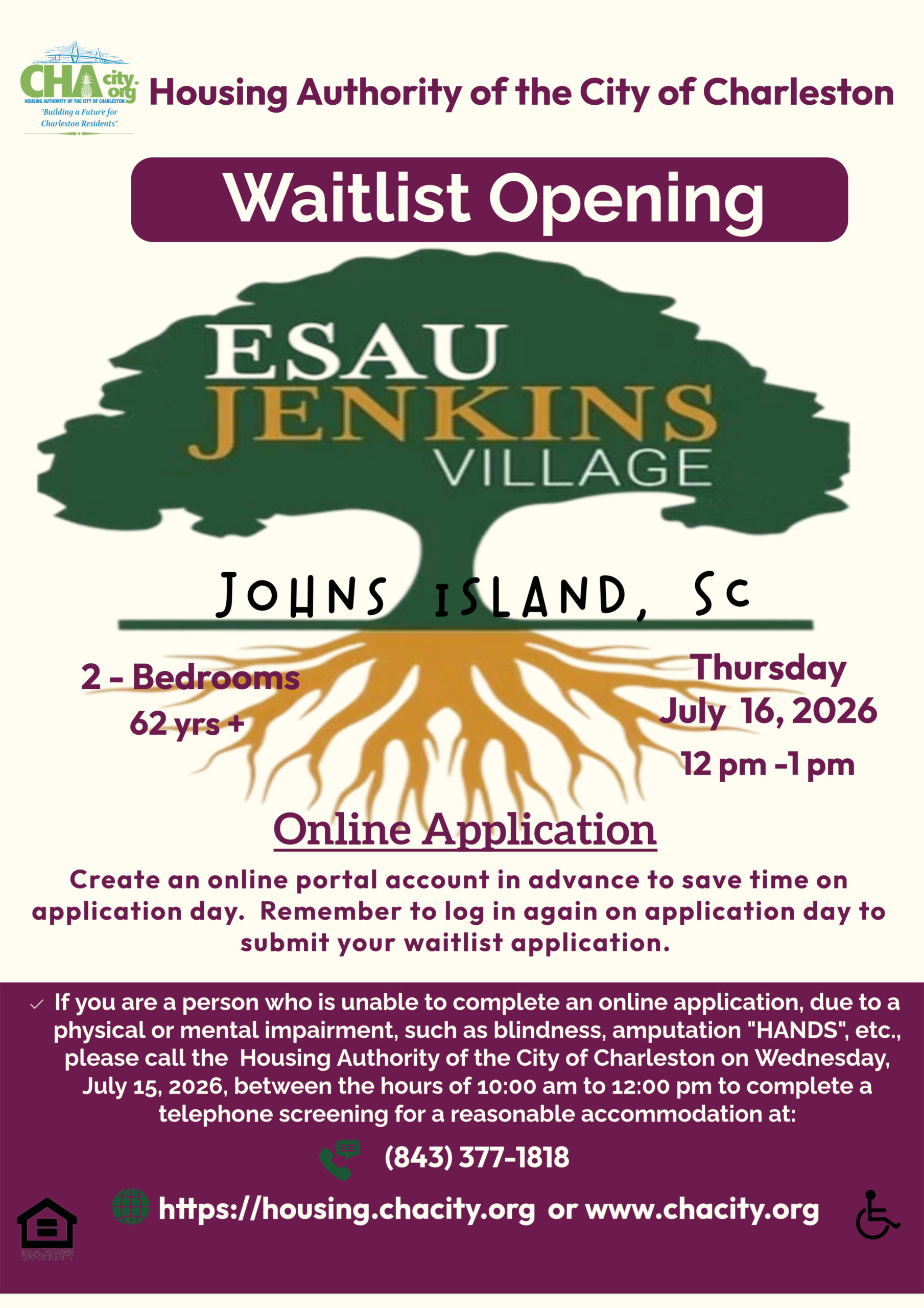 Esau Jenkins Village Waitlist 62 years & older 2 – Bedrooms