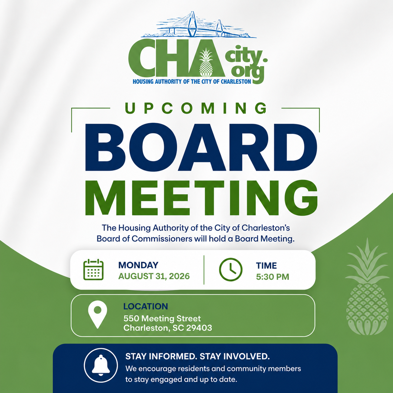 Upcoming Board Meeting – Monday, August 31, 2026, at 5:30 PM